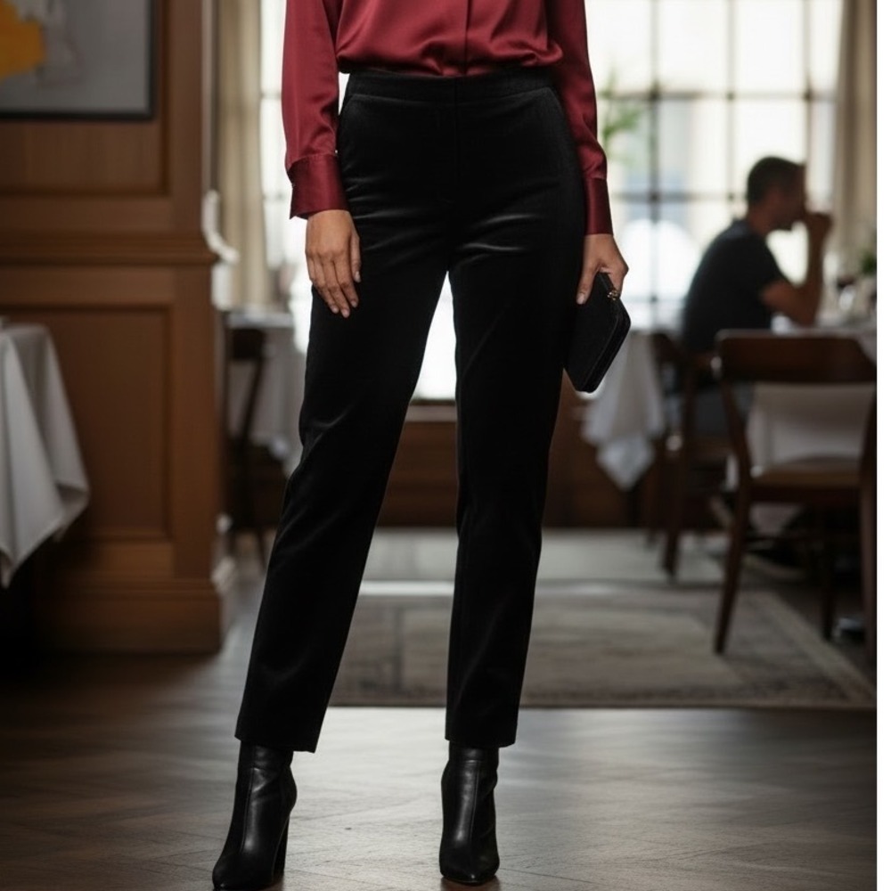Eileen Fisher Black Velvet Ankle Pants Side Zip Straight Leg Small S